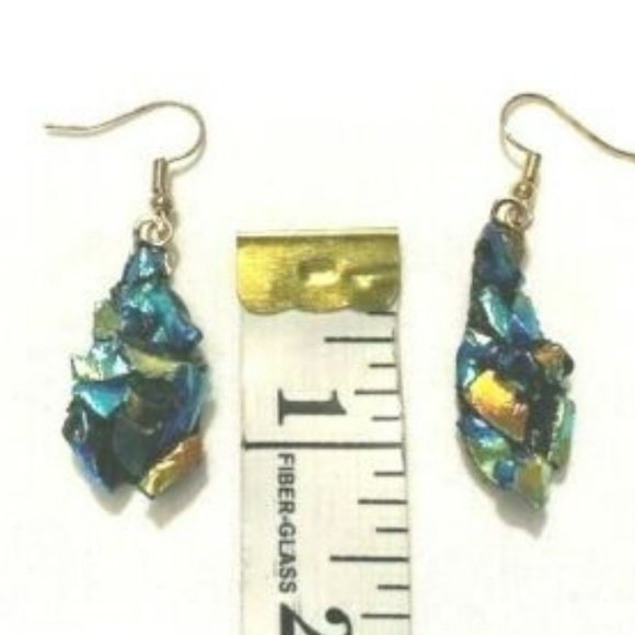 "Handmade" Large Frit "Nugget" Design "Dichoric" Glass Earrings (JM006) - Picture 4 of 5